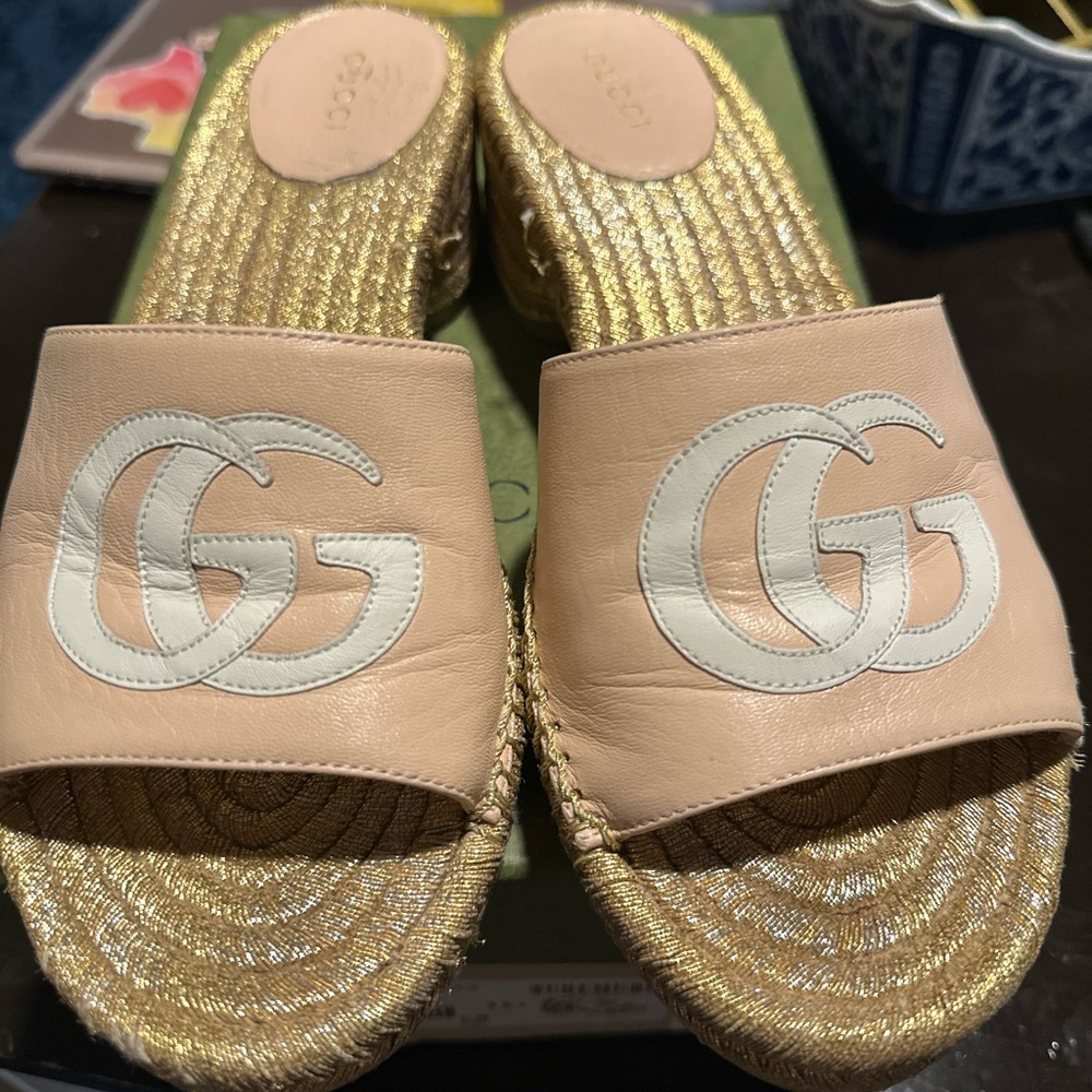 Gucci Beige and Gold Sandals